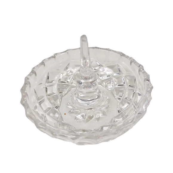 Lot of 2 Gorham Darby Manor Clear Cut Glass Round Ring Jewelry Holders 3" - Picture 4 of 8